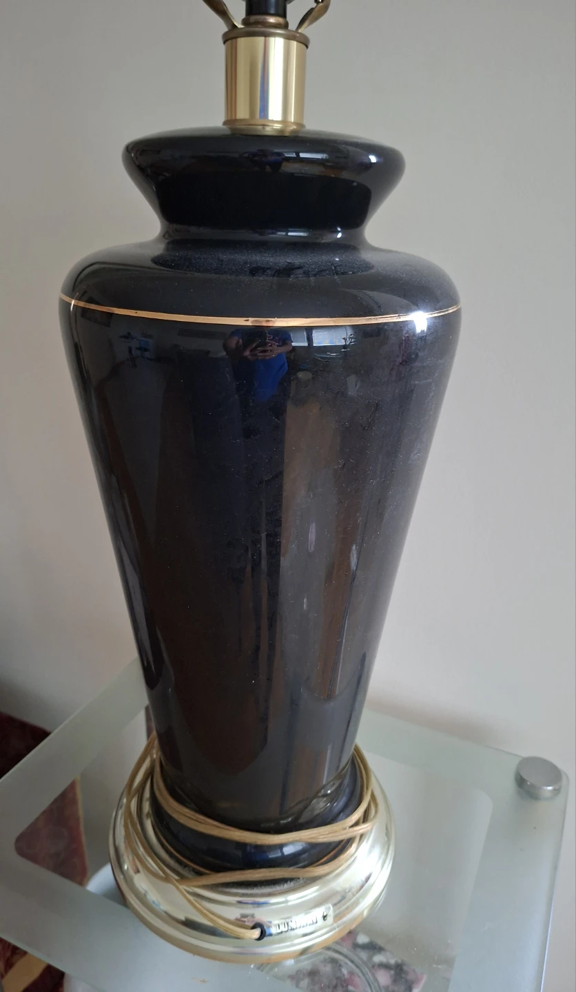 Vintage Black Ceramic Table Lamp with Calla Lily Design - photo 5