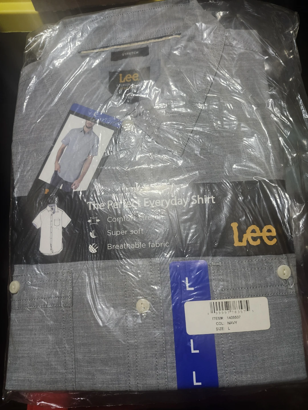 Lee Men's Short Sleeve Button-Up Shirt - Navy, Size L