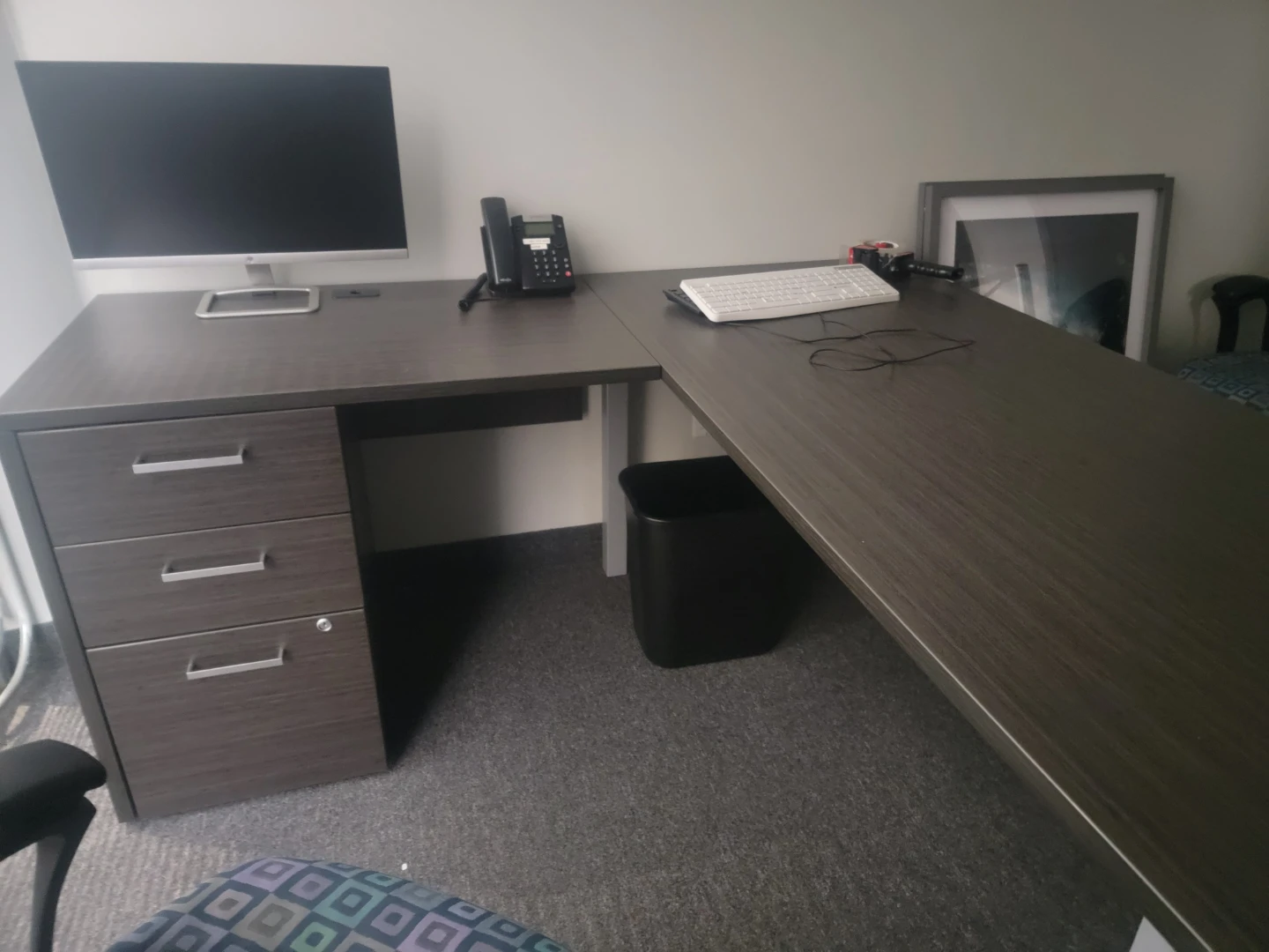 X2 Dark Grey L-Shaped Office Desk with Drawers