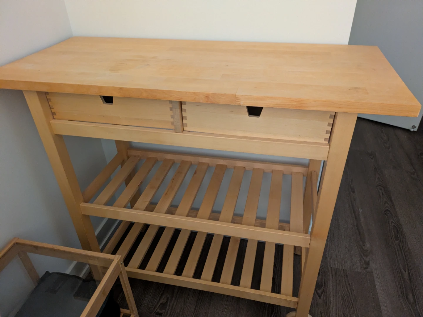 Wooden Kitchen Island Cart with Shelves and Drawers