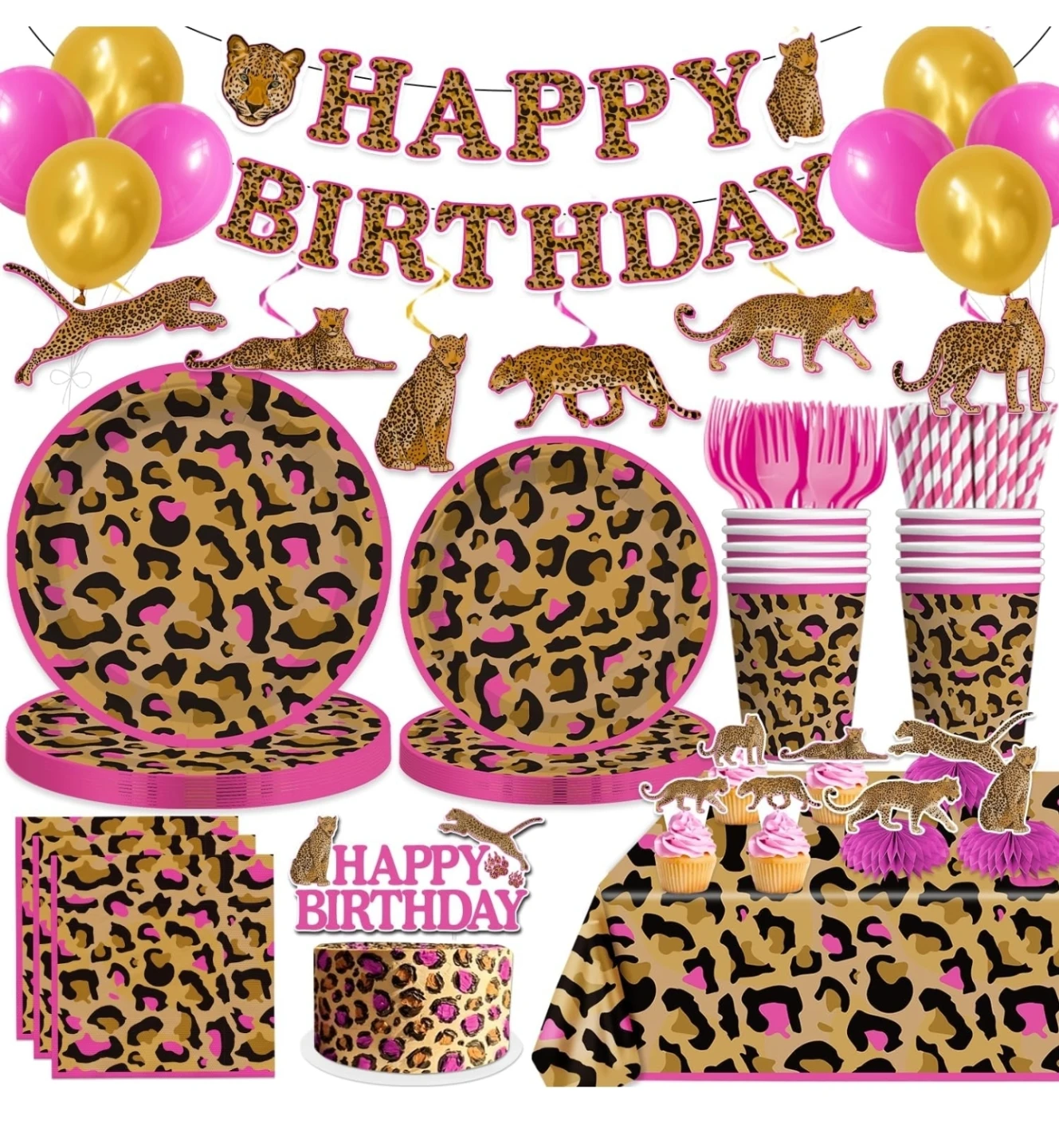 Leopard Print Birthday Party Supplies Set - photo 3