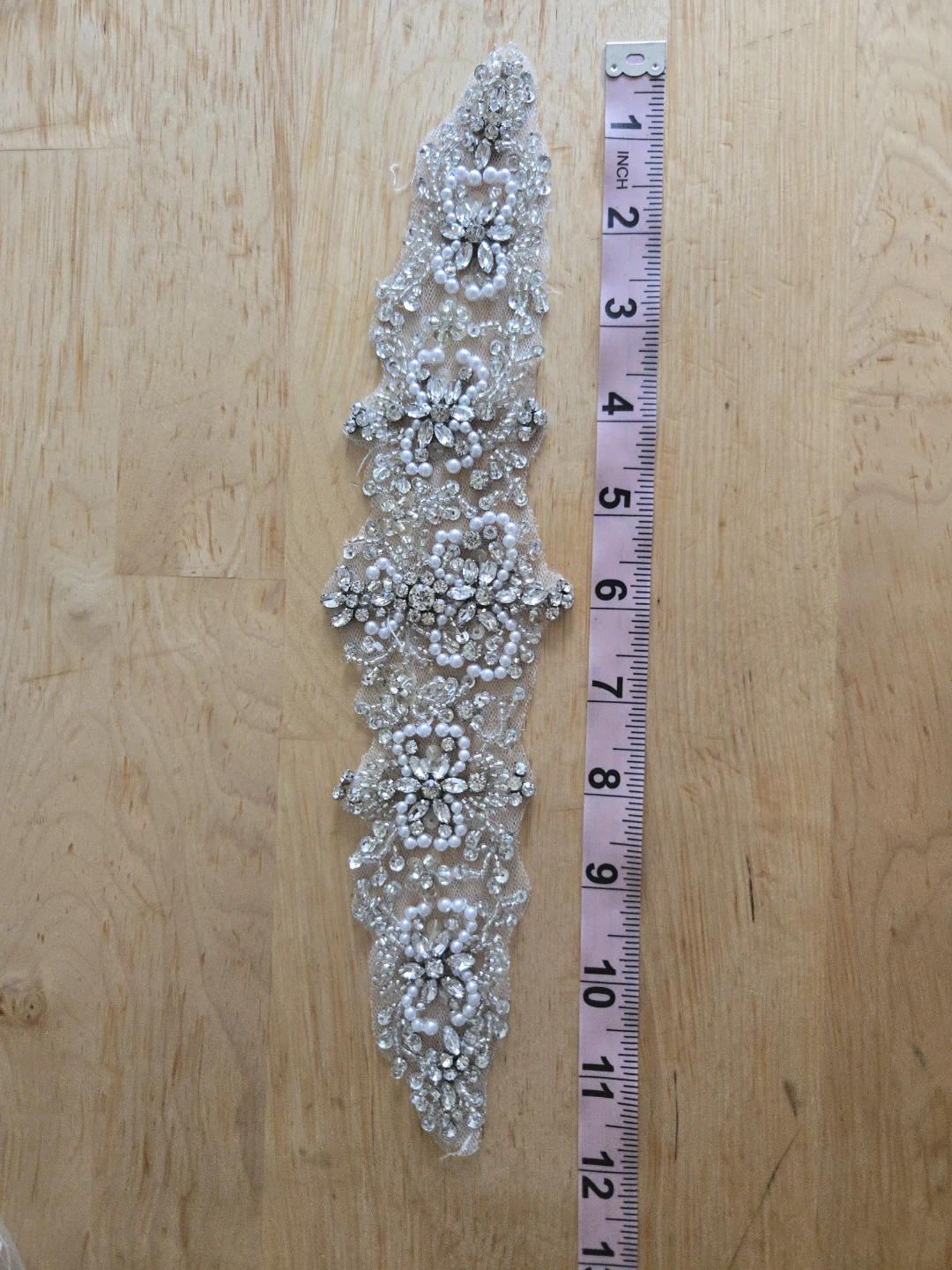 Beaded Lace Applique Trim - Rhinestone & Pearl Embellishment - photo 2