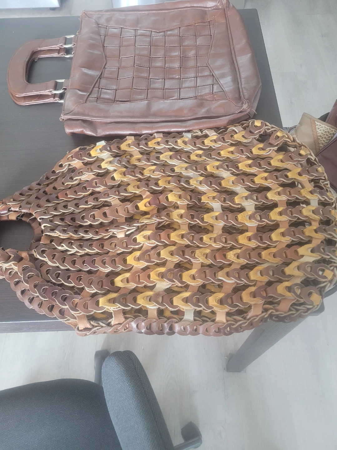2 Brown Woven Leather Tote Bag
