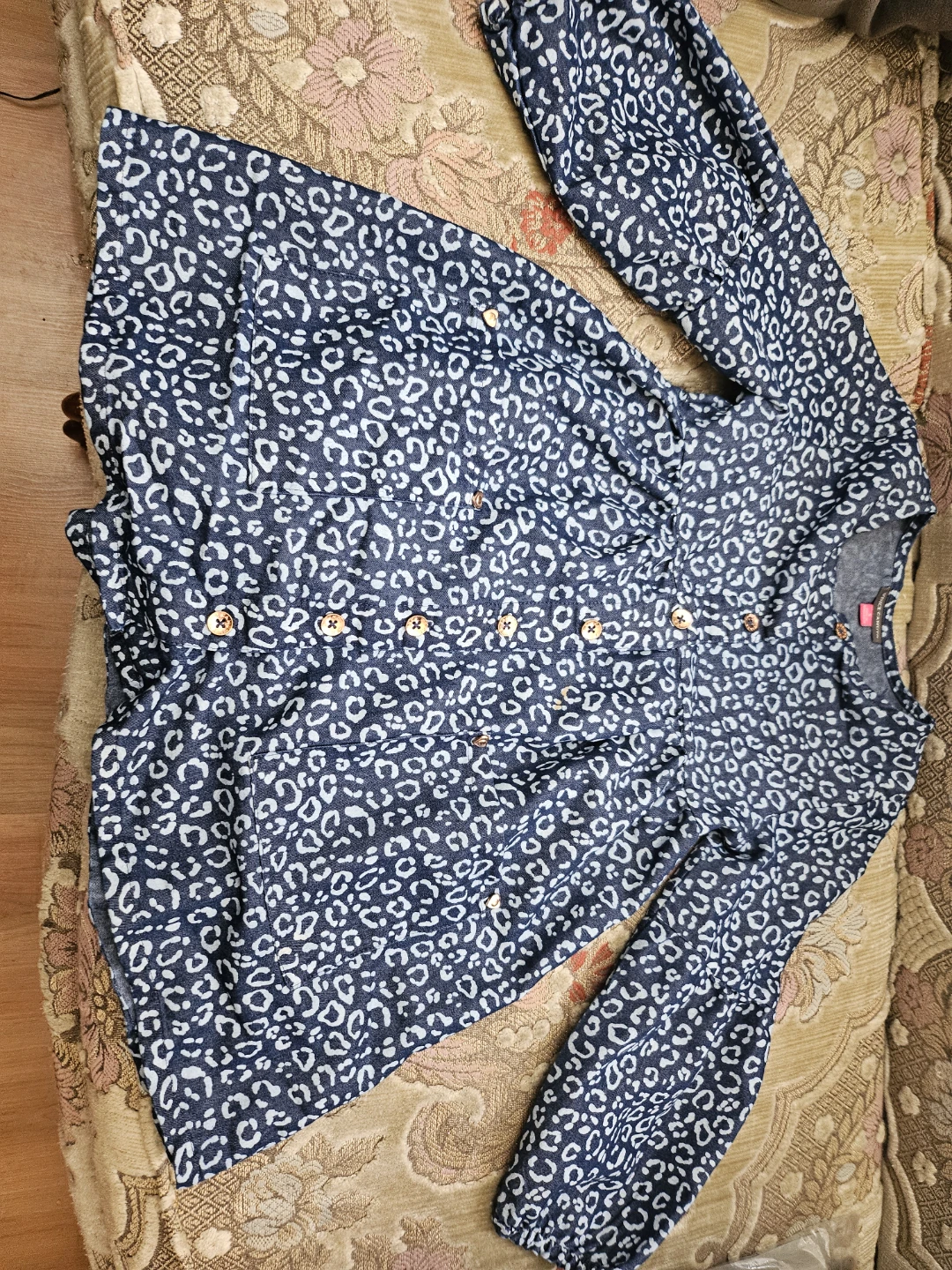 Girls Vince Camuto Blue Leopard Print Long Sleeve Dress Size 5