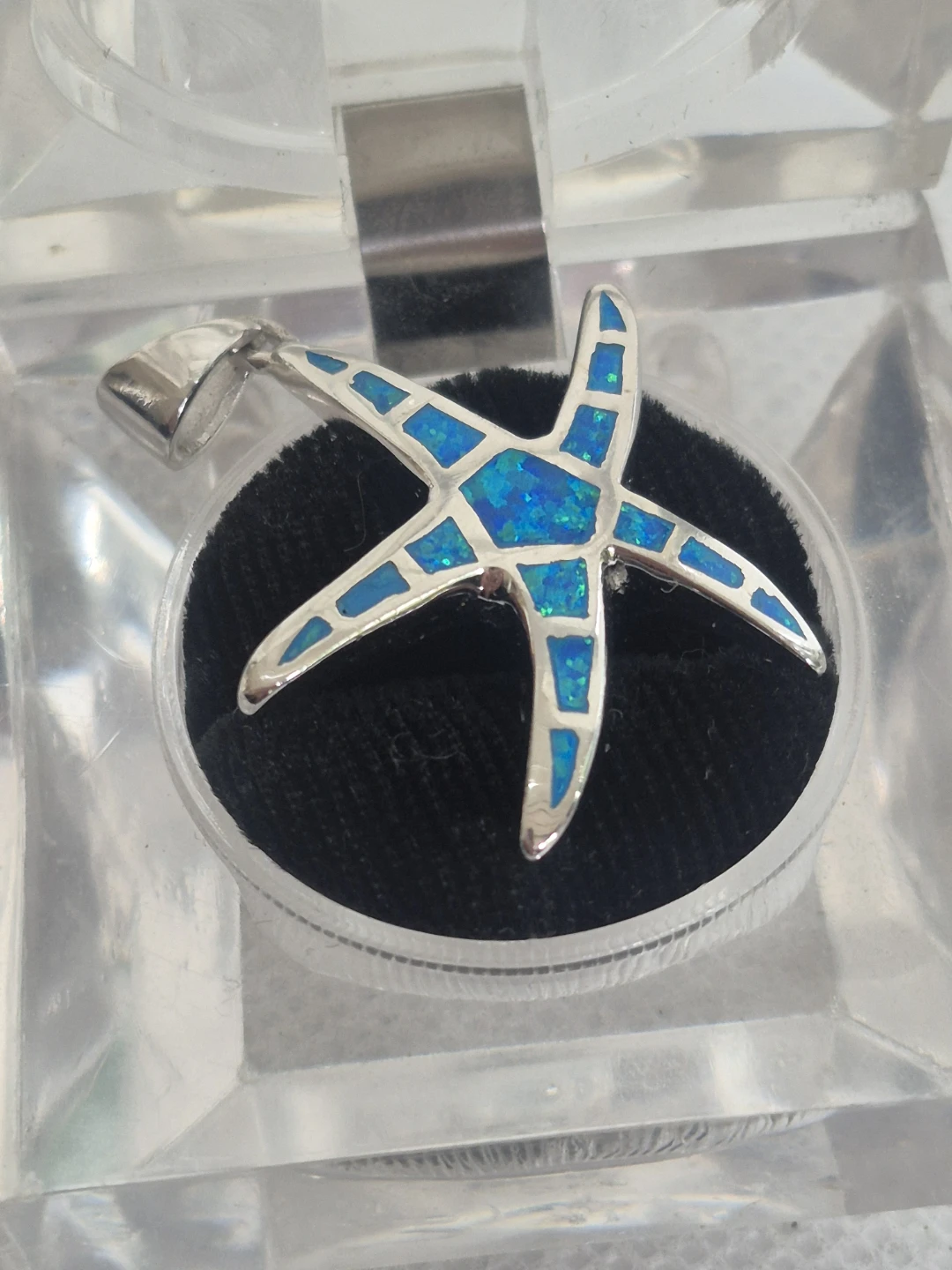 Silver Starfish Pendant with Blue Opal Inlay - photo 5