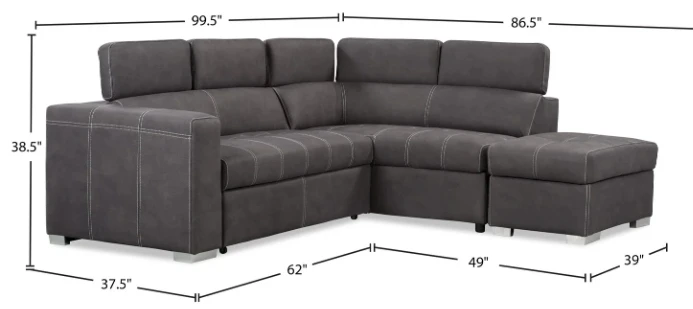 Sleeper Sectional with Storage Ottoman - Cement Grey. LIKE NEW - photo 5