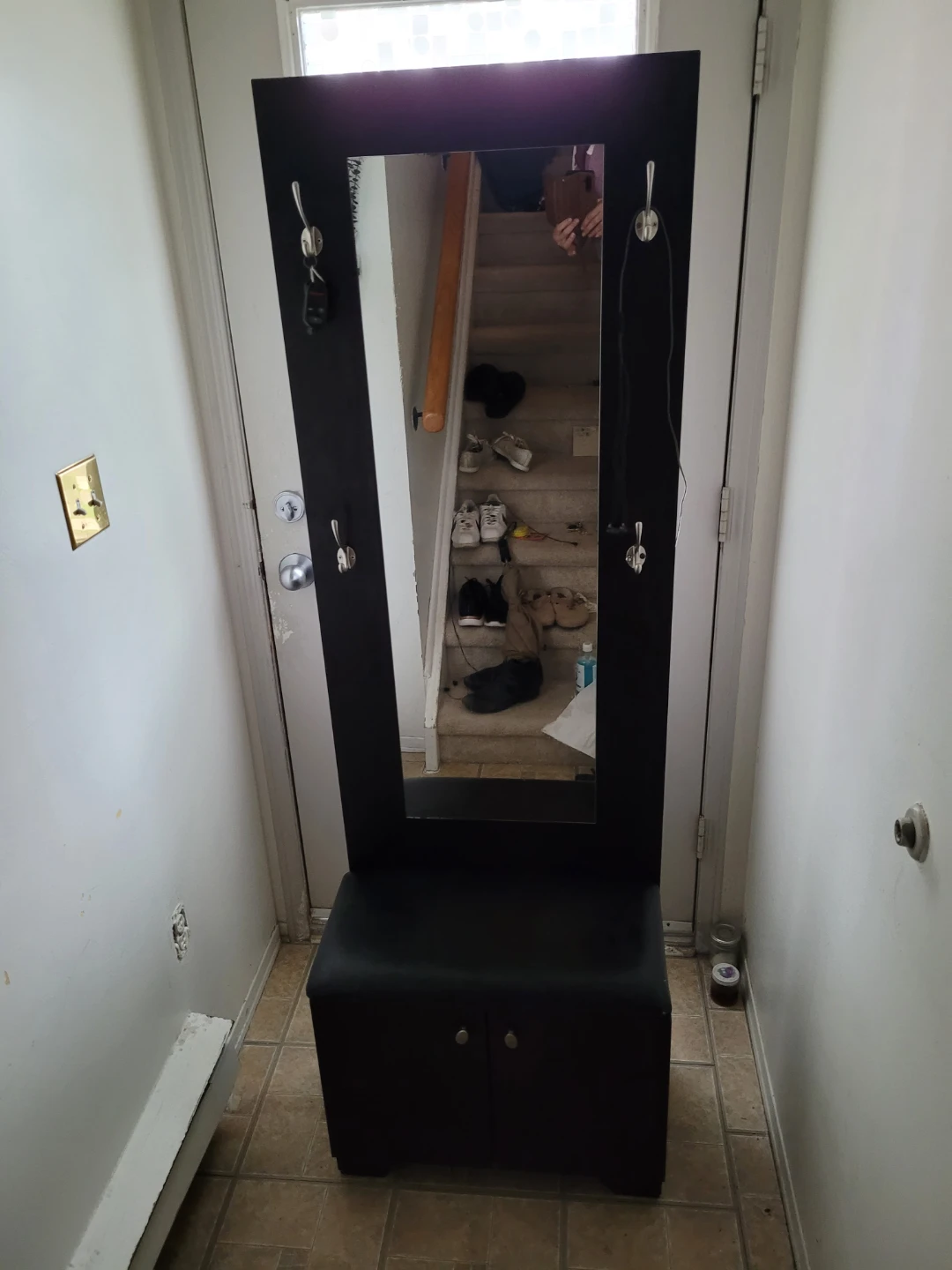 Black Hall Tree Bench with Mirror and Hooks