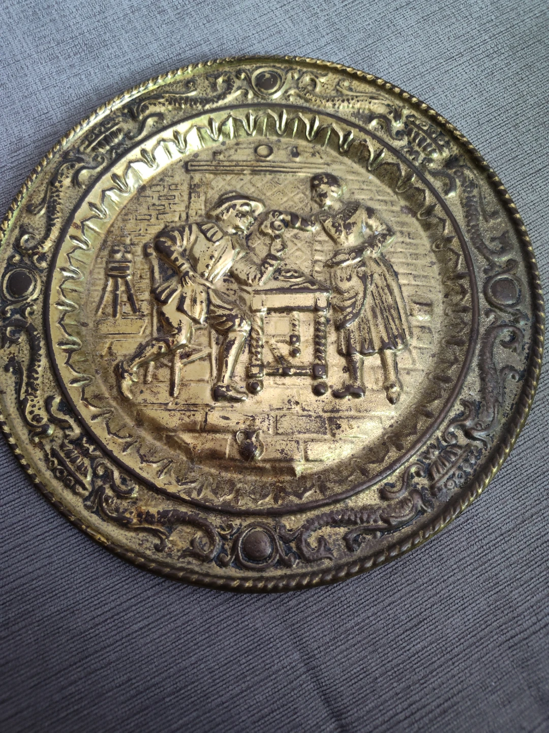 Vintage Embossed Brass Wall Plate