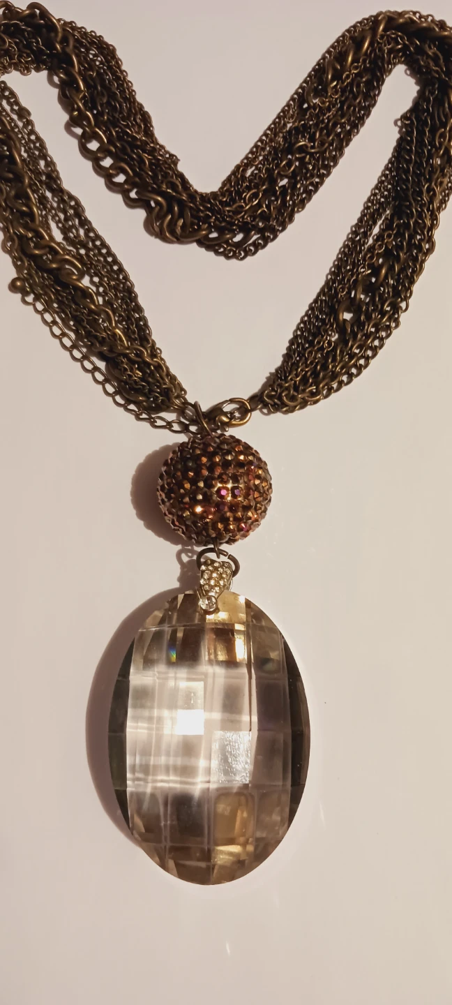 Multi-Strand Chain Necklace with Large Crystal Pendant - photo 3