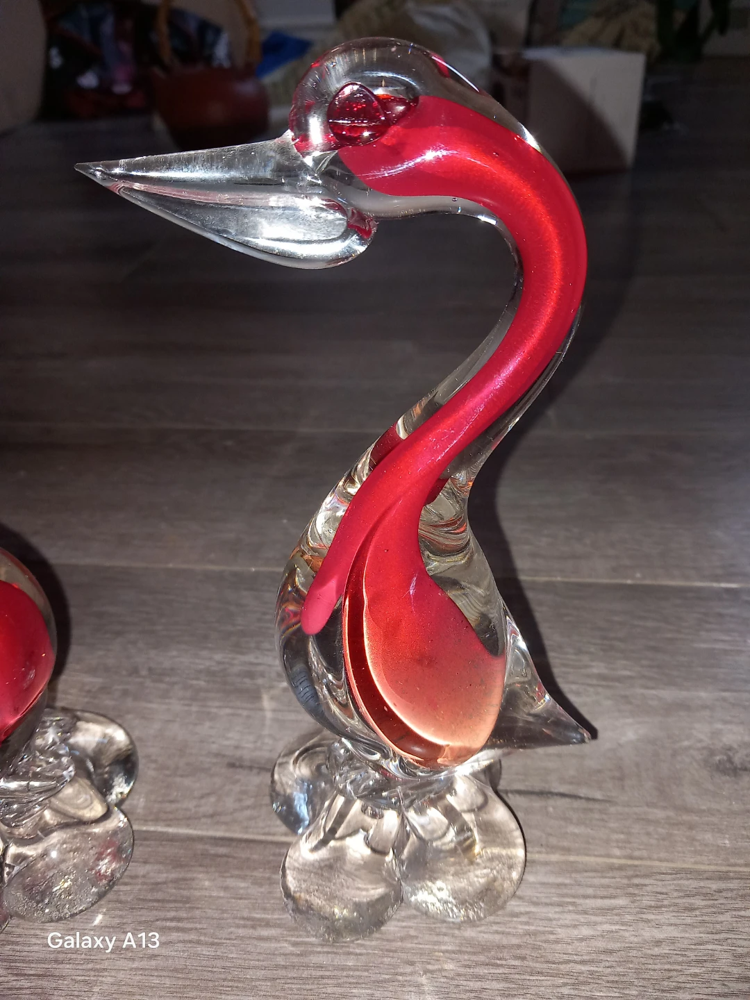 Pair of Red Glass Swan FigurinesArt Glass Murano Style - photo 2