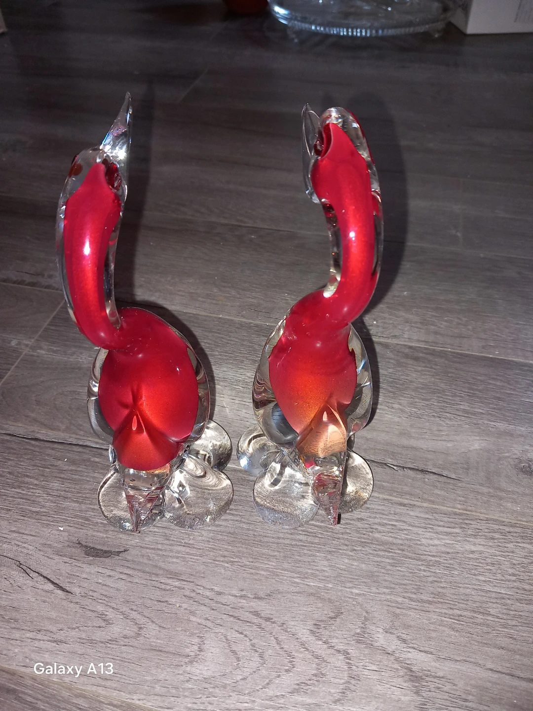 Pair of Red Glass Swan FigurinesArt Glass Murano Style - photo 3