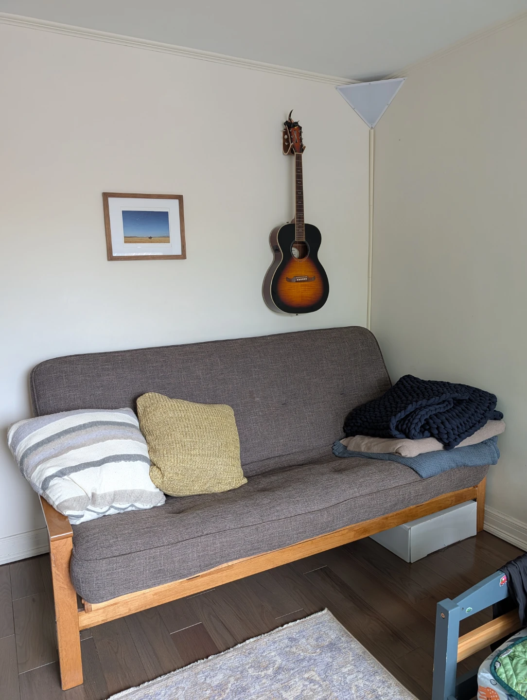 Gray Futon Sofa Bed with Wooden Frame - photo 4