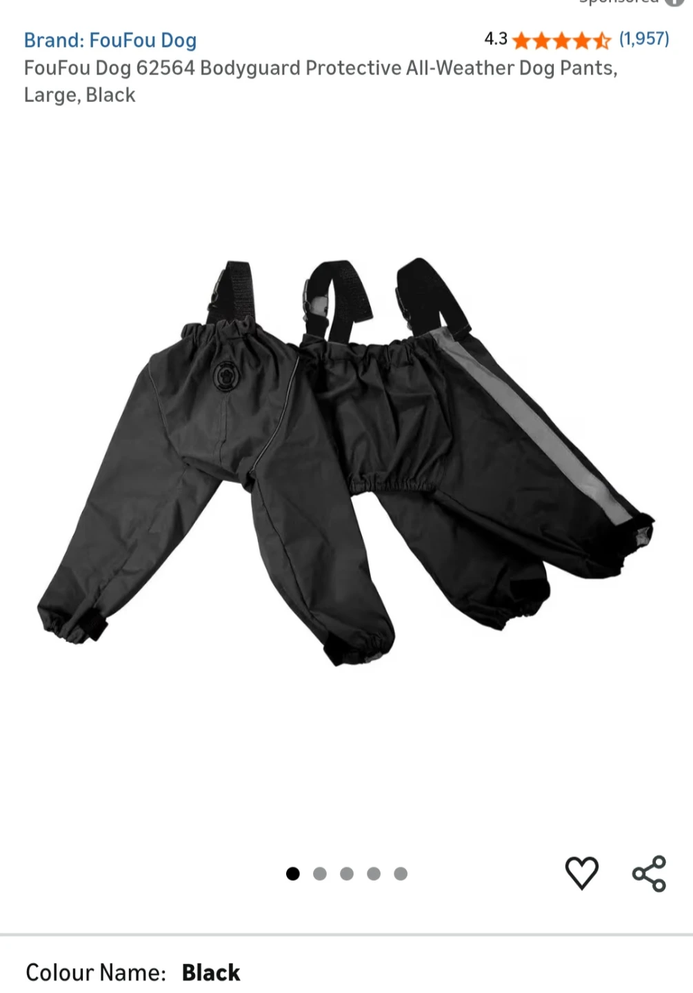 FouFou Dog 62564 Bodyguard All-Weather Dog Pants - Large, Black