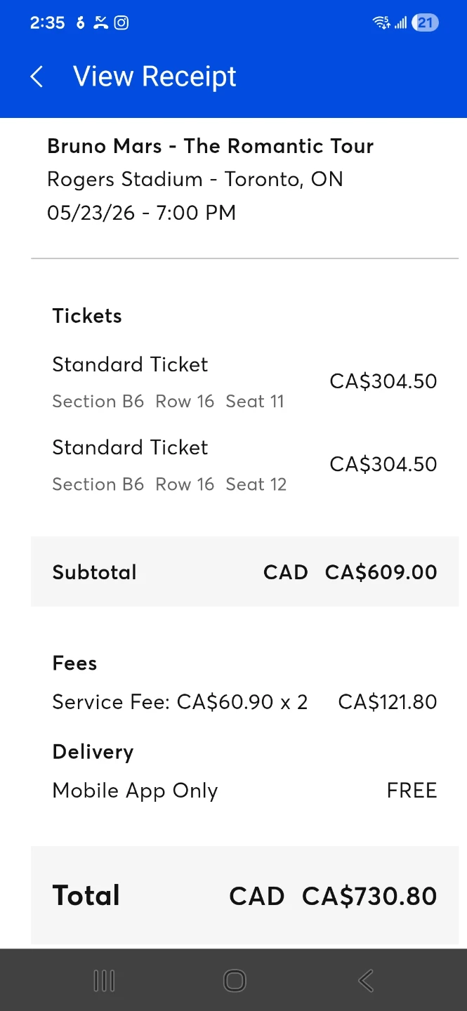 Bruno Mars The Romantic Tour Tickets Toronto - photo 2