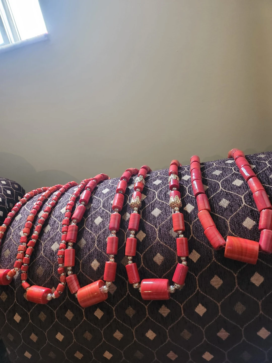 Red Beaded Necklace Set