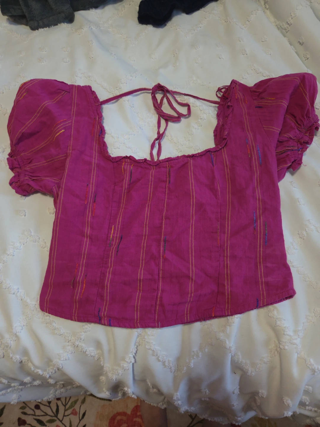 Free People Pink Smocked Puff Sleeve Blouse