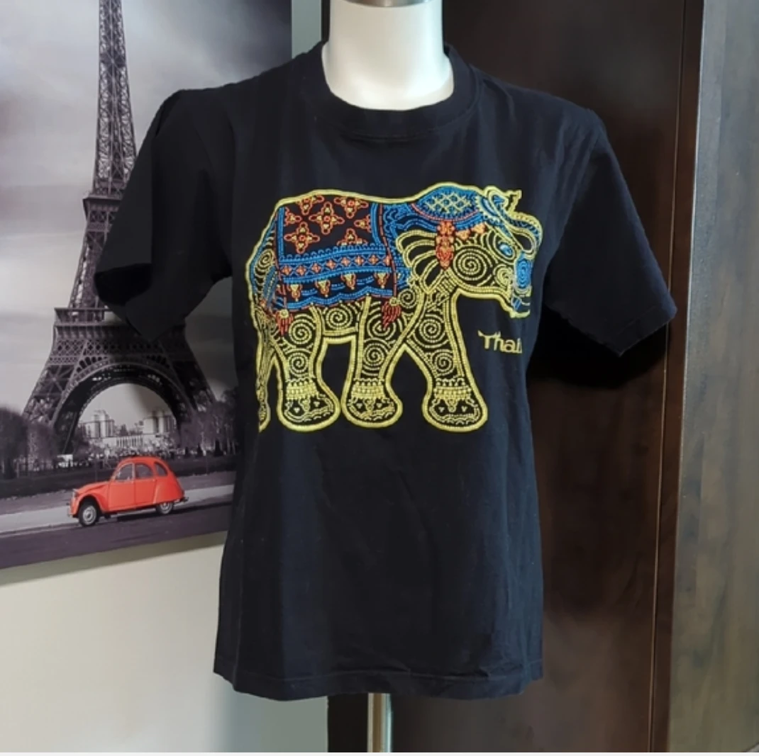 Black T-Shirt with Elephant Design - Size M