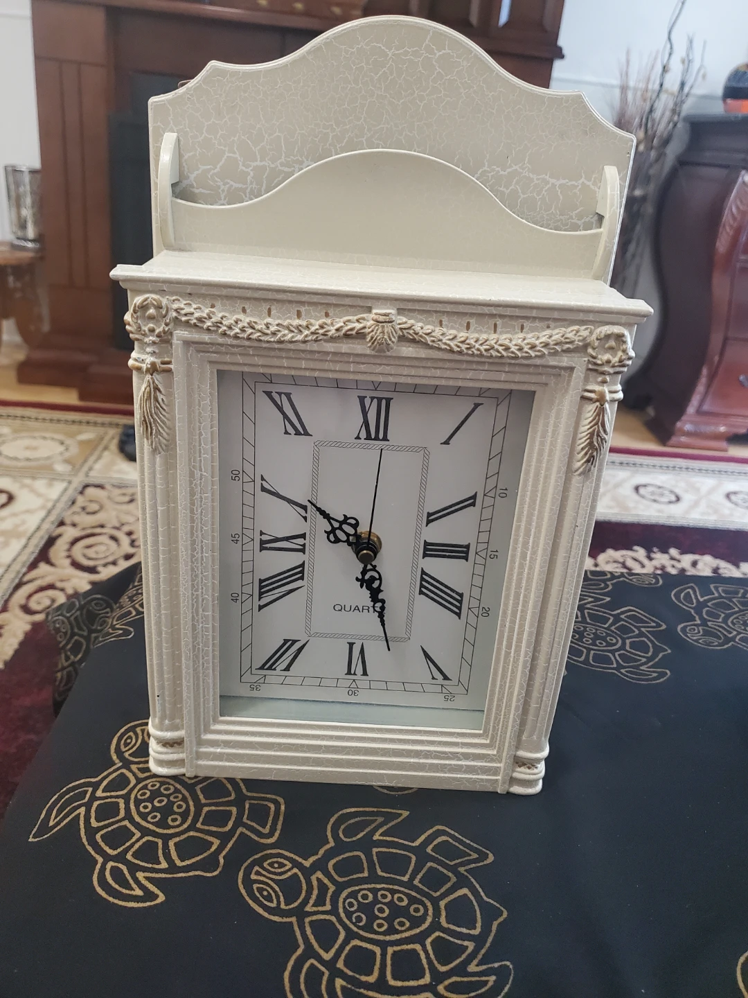 Cream Decorative Wall Clock with Key Holder