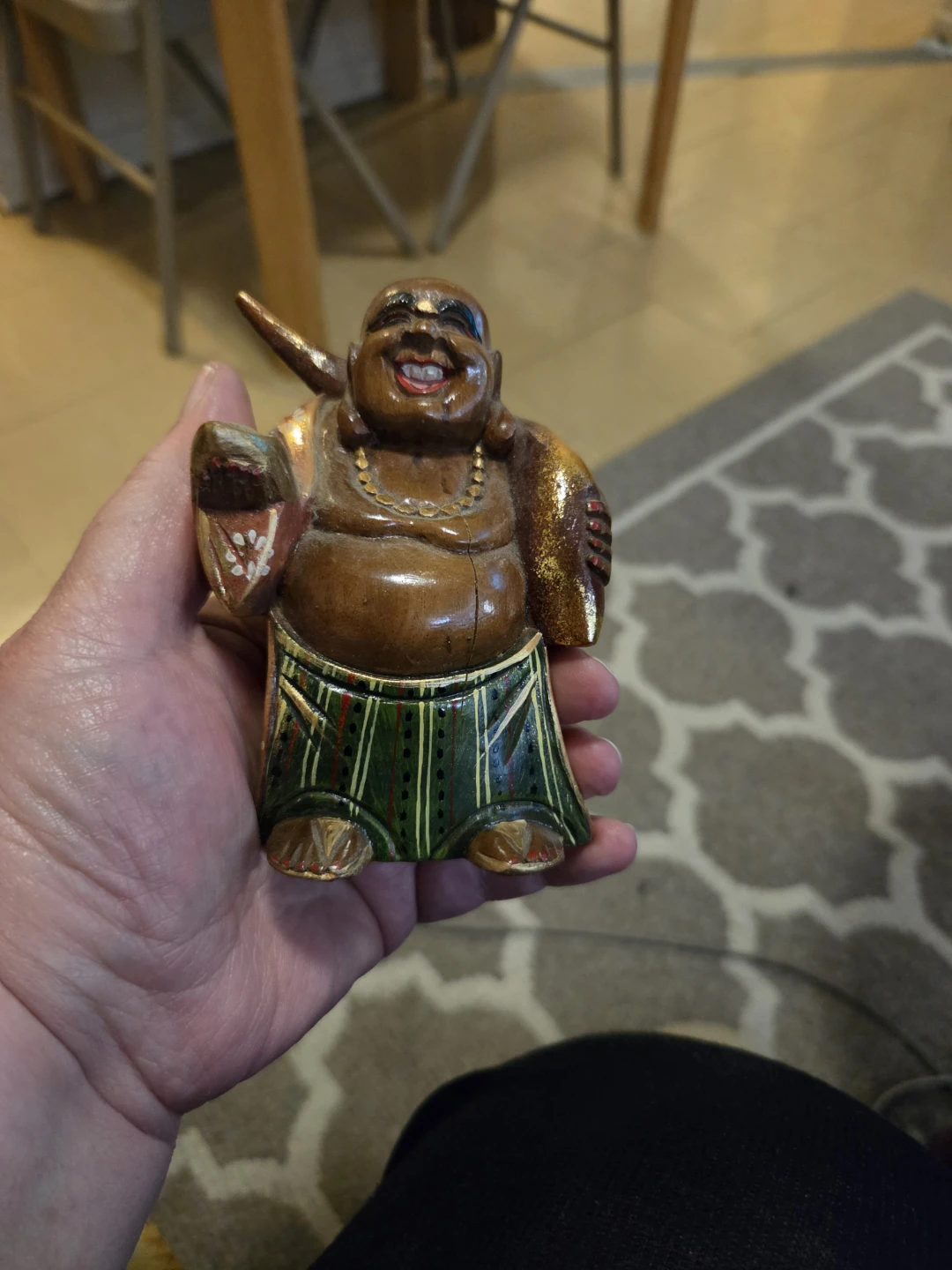 Wooden Laughing Buddha Figurine