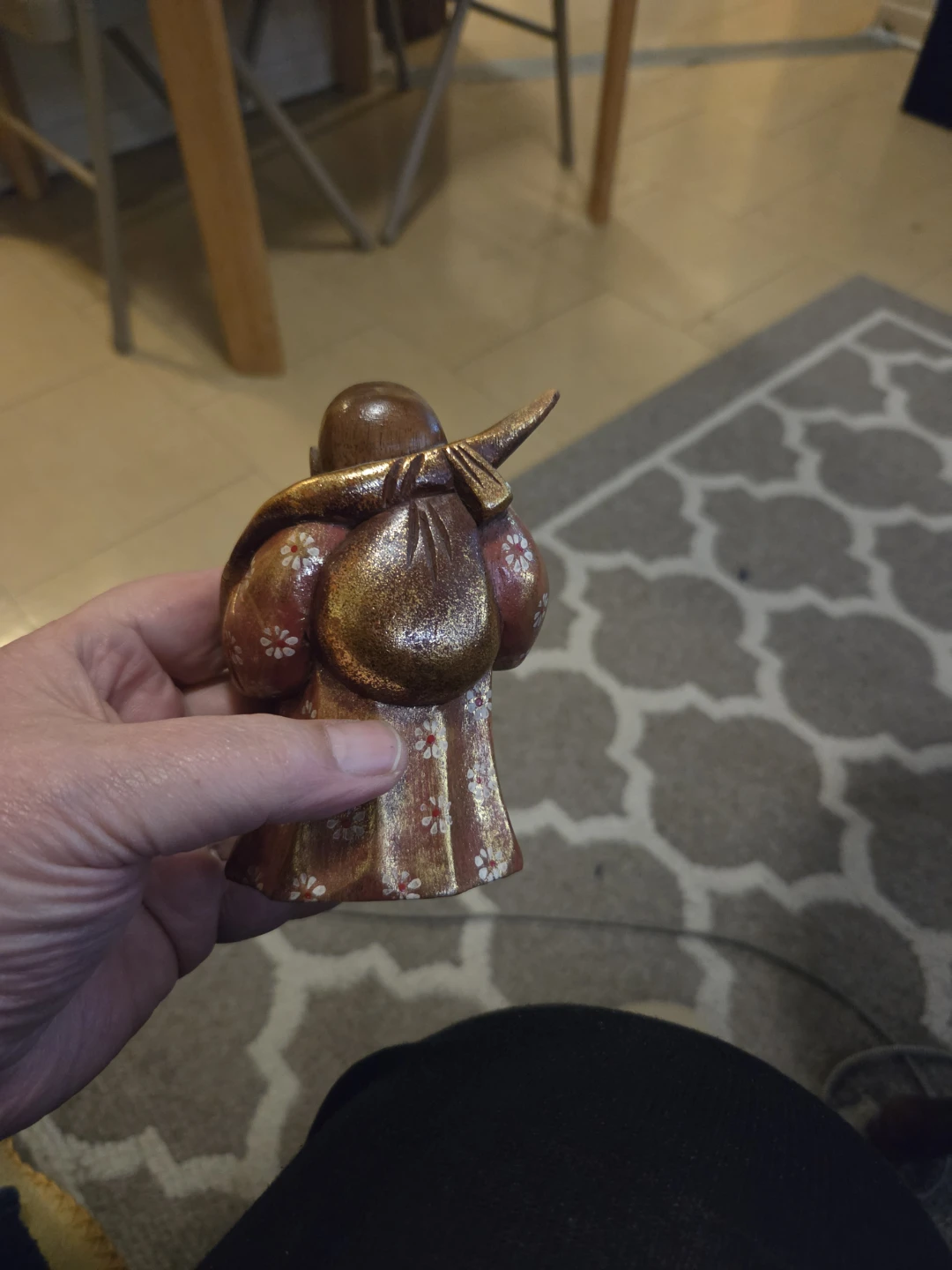 Wooden Laughing Buddha Figurine - photo 2