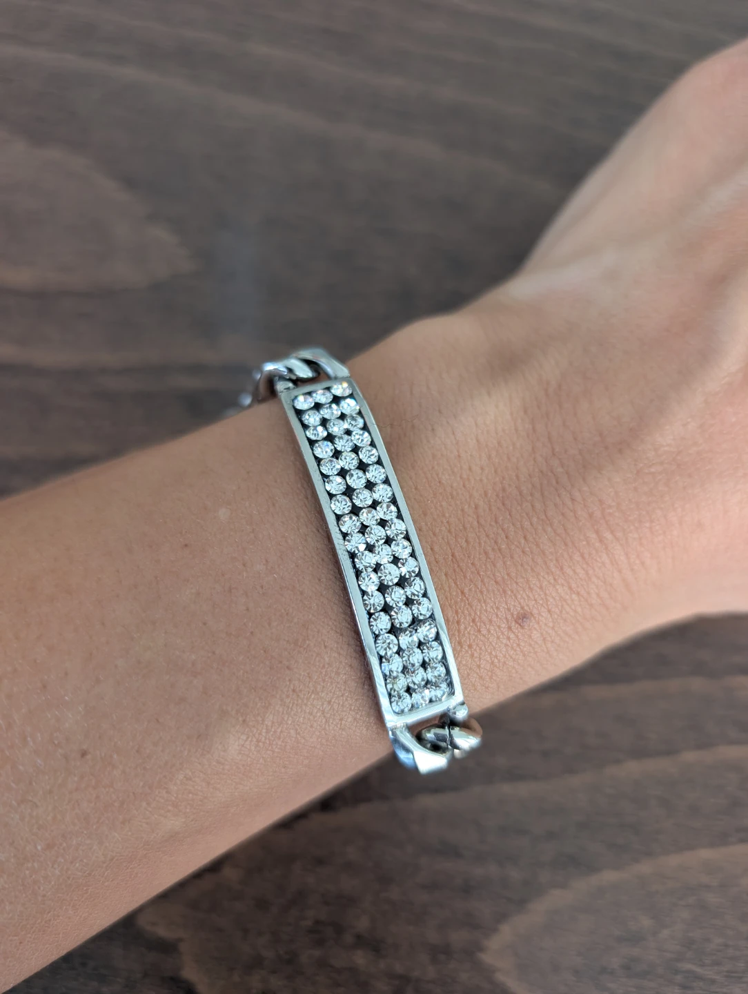 Silver Chain Bracelet with Rhinestones