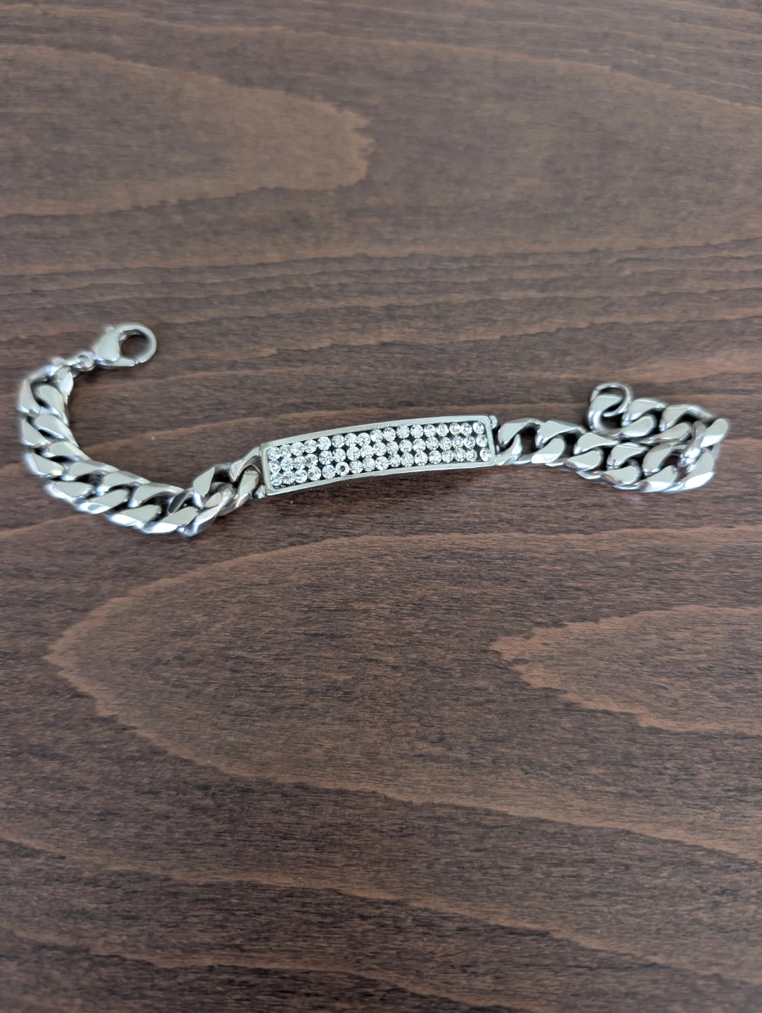 Silver Chain Bracelet with Rhinestones - photo 3