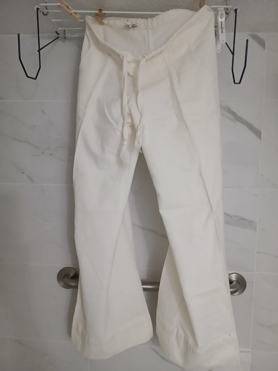 White Wide Leg Pants with Drawstring Waist