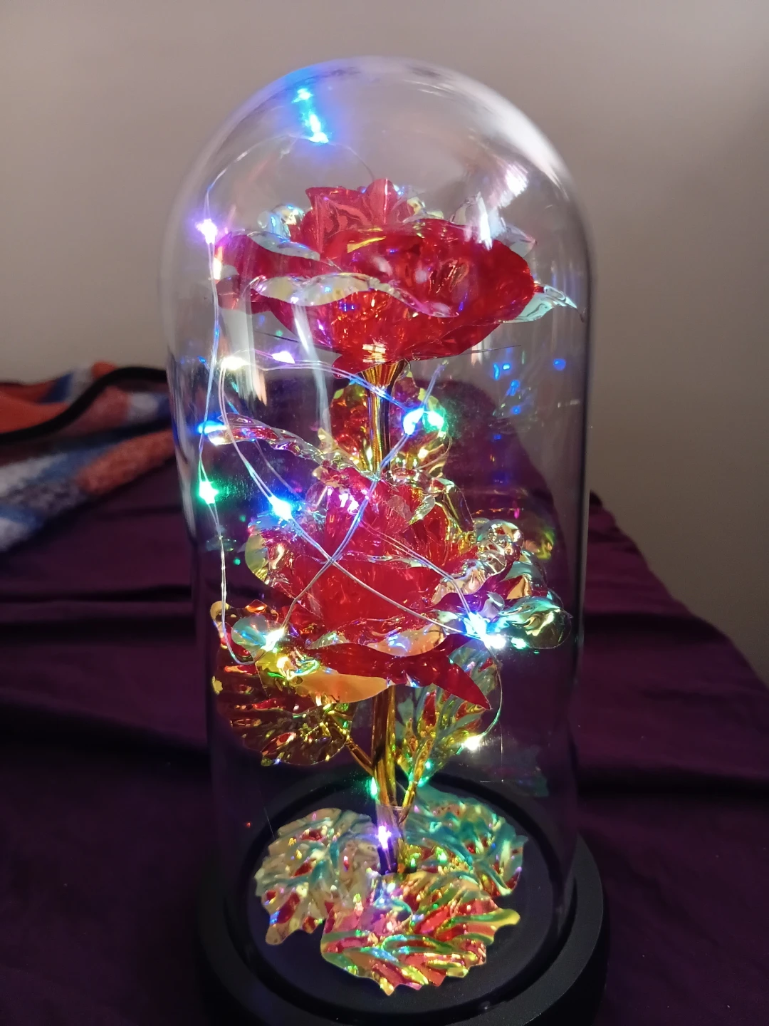 Glass Dome Rose with Lights