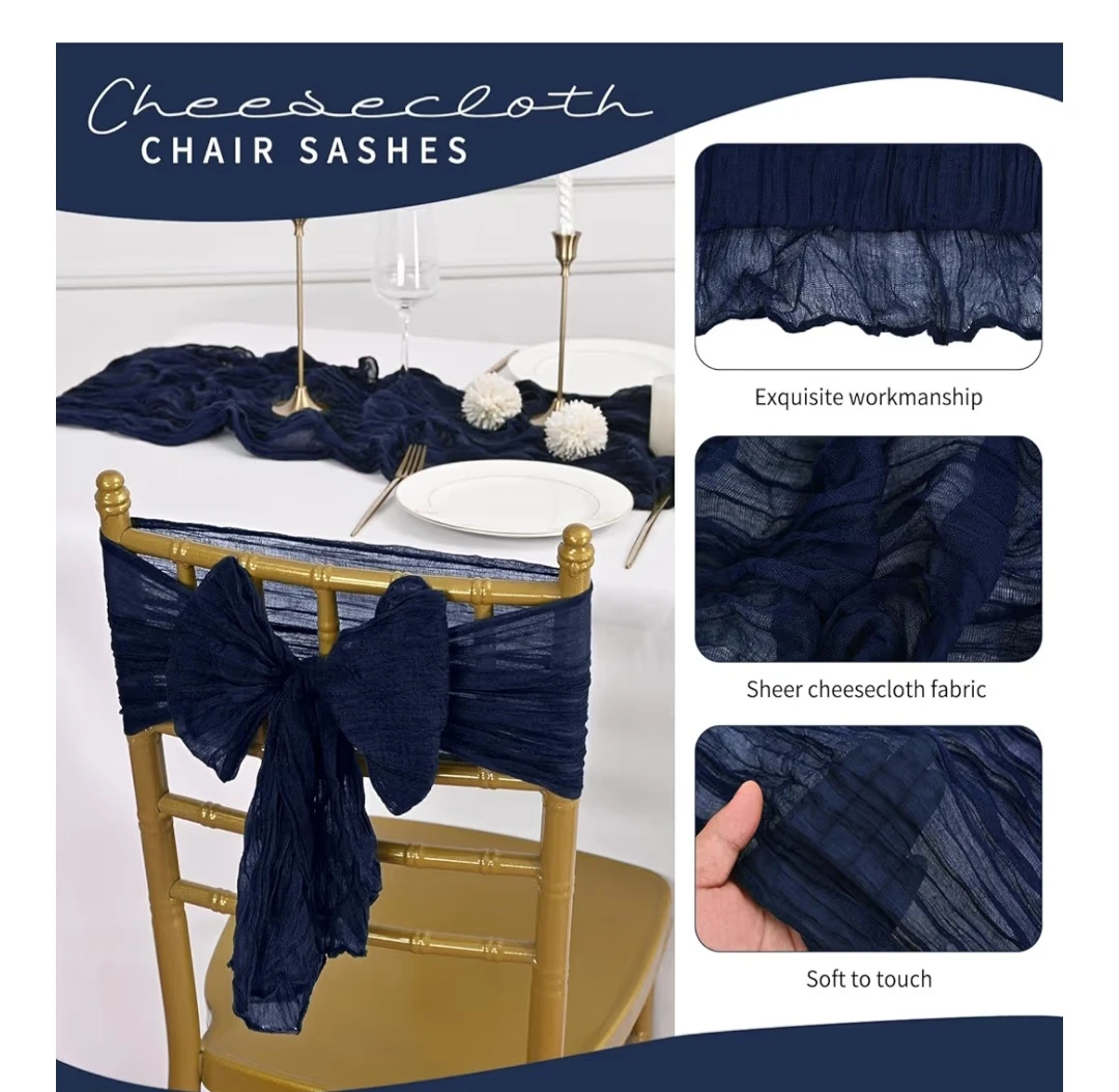 50 Pcs Navy Blue Cheescloth Chair Sashes 15.7x70 Inch - photo 3