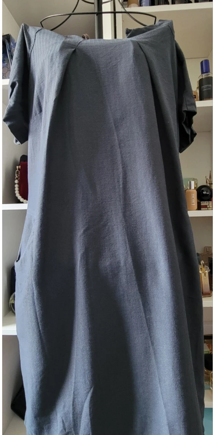 Simon Chang Grey Linen Blend Dress with Pockets - photo 2