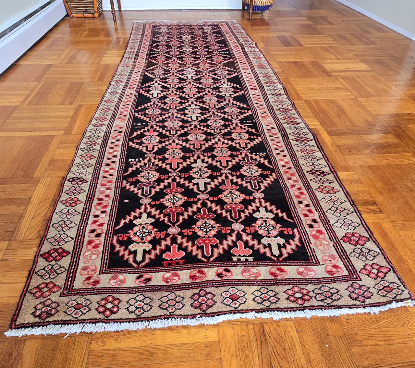Hand Woven Persian Pink And Black Runner Rug From Iran - photo 3