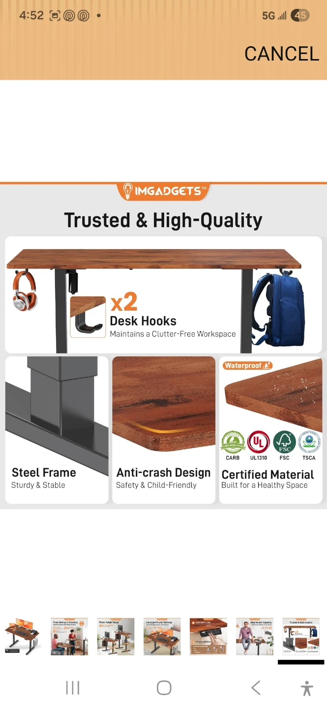 IMGADGETS Standing Desk - 72cm-118cm Adjustable Height - photo 5
