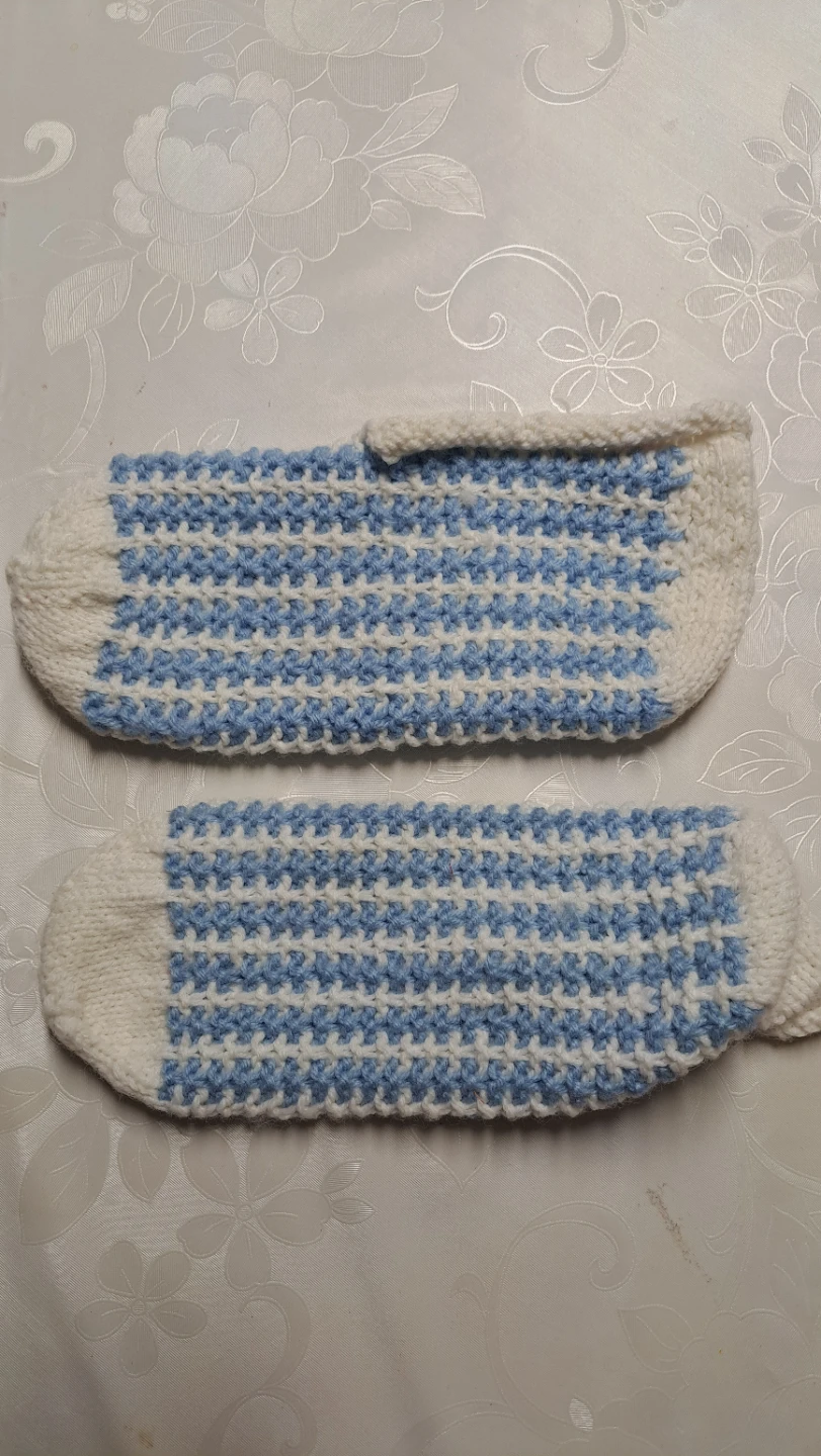 Hand-knitted Slippers - White and Blue - photo 3