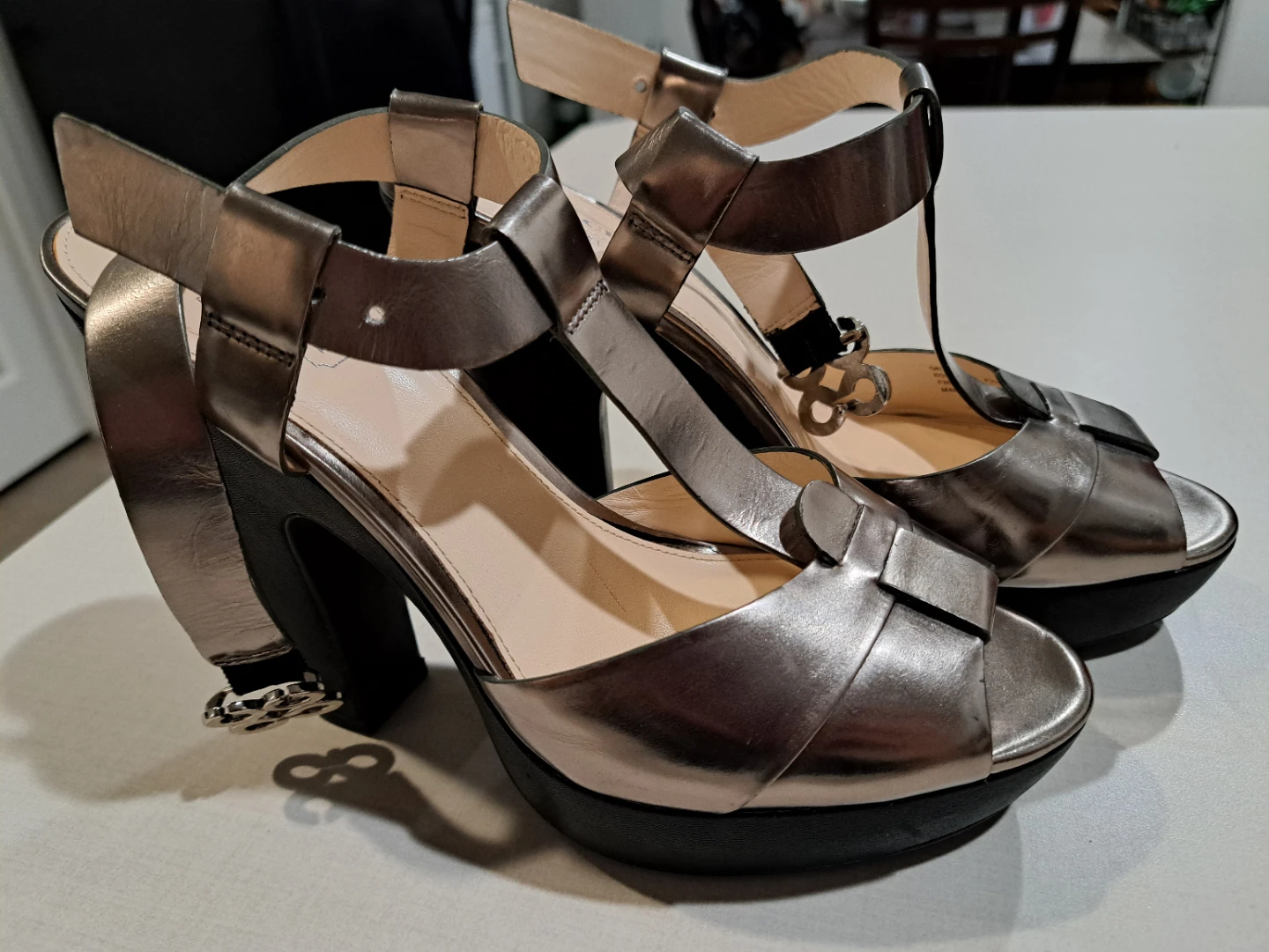 Coach Metallic Platform Block Heel Sandals Size 7.5