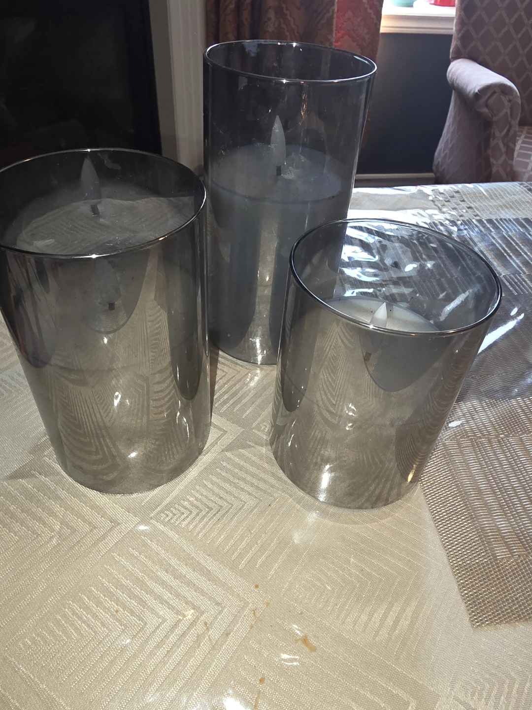 Set of 3 Grey Glass LED Pillar Candles - photo 3