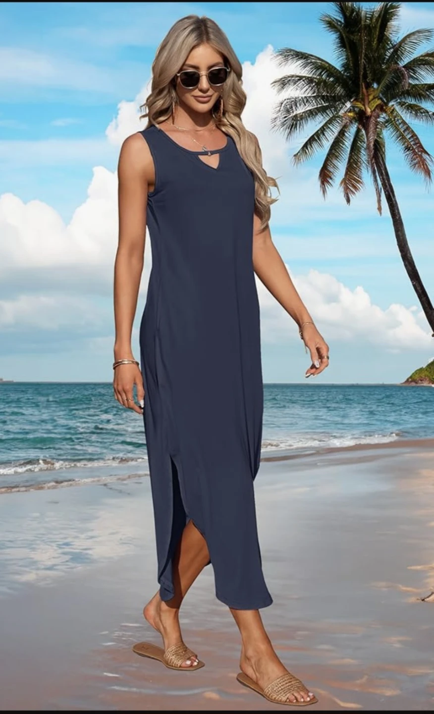 MISFAY Navy Blue Sleeveless Maxi Dress with Pockets