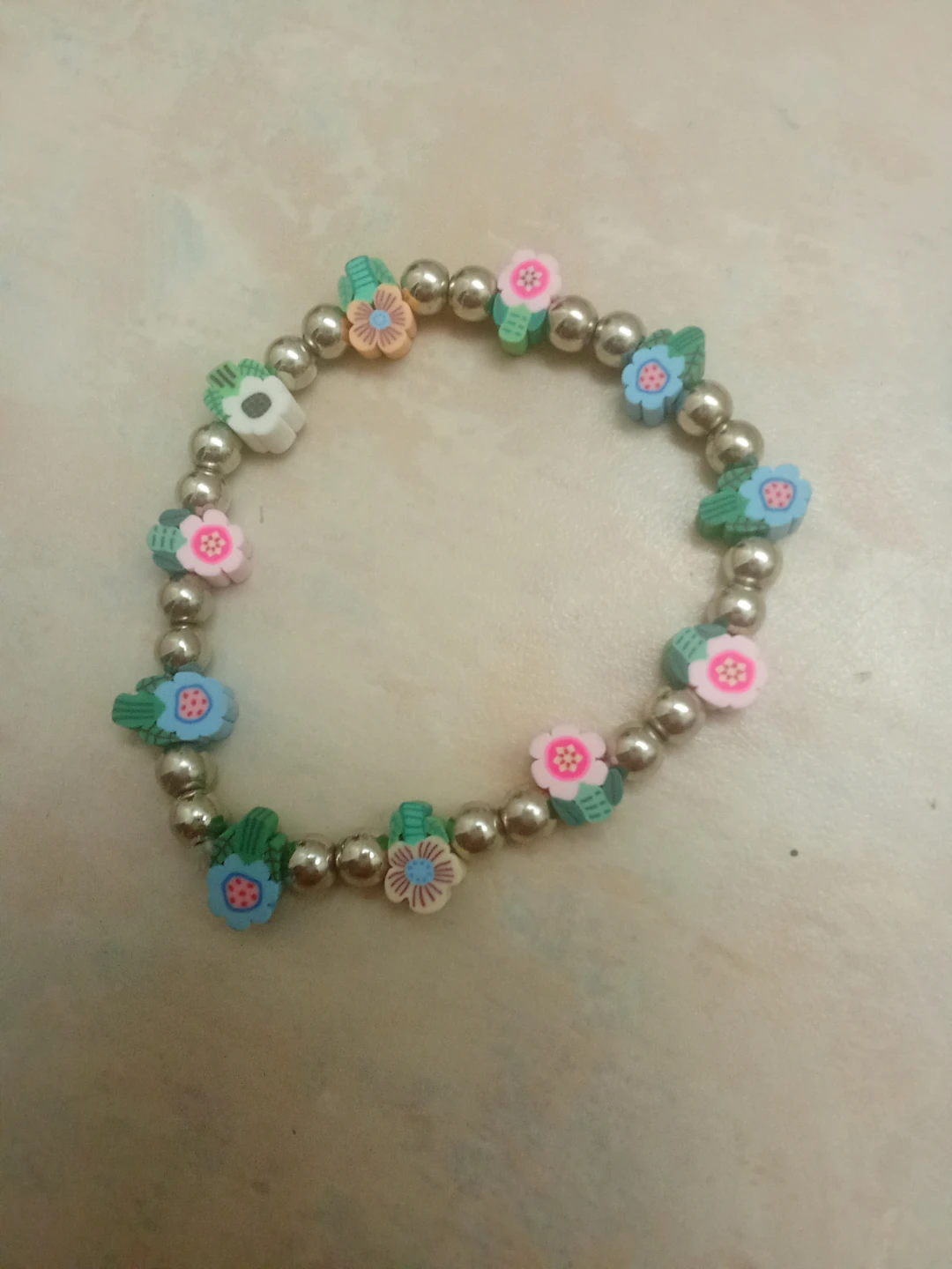 Beaded Bracelet with Flower Charms