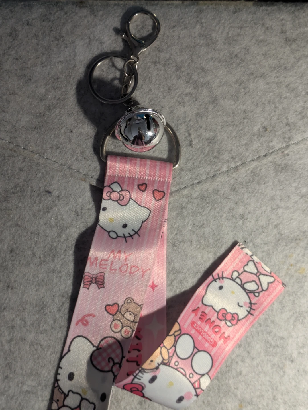 Hello Kitty & My Melody Pink Lanyard Charm with Bell