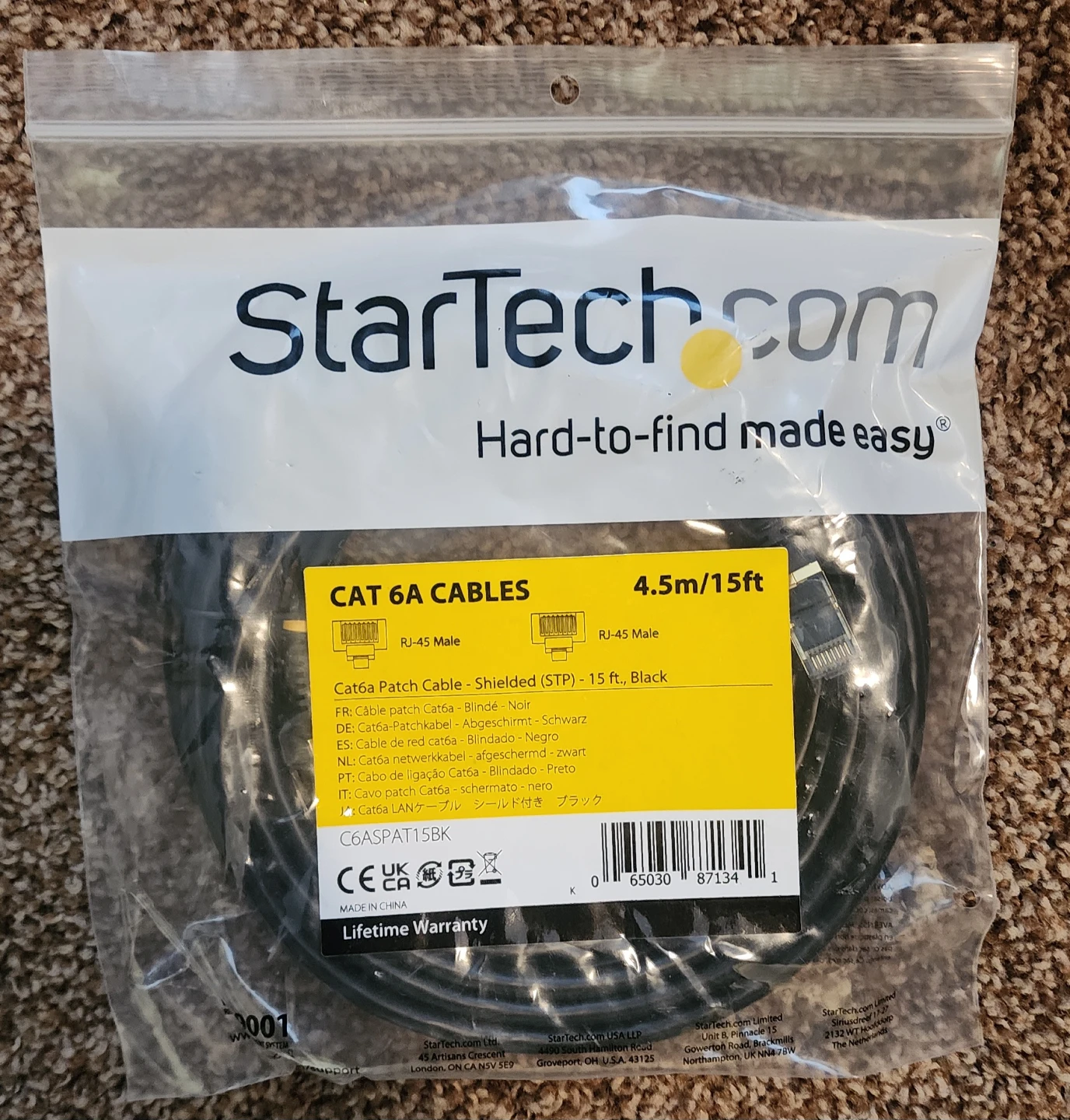 StarTech.com Cat6a Patch Cable - 15 ft, Black