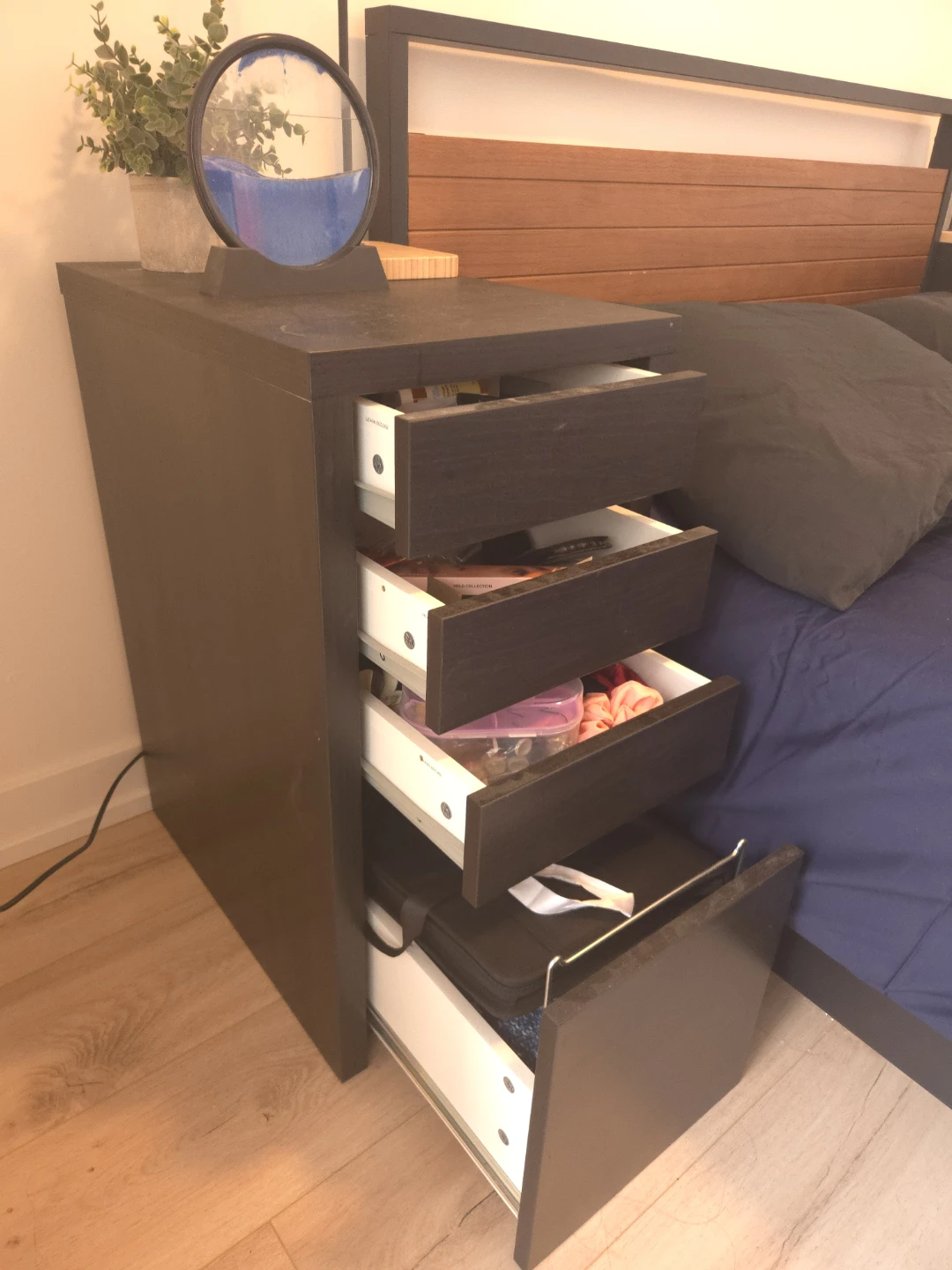 Dark Wood Nightstand with 4 Drawers - photo 5