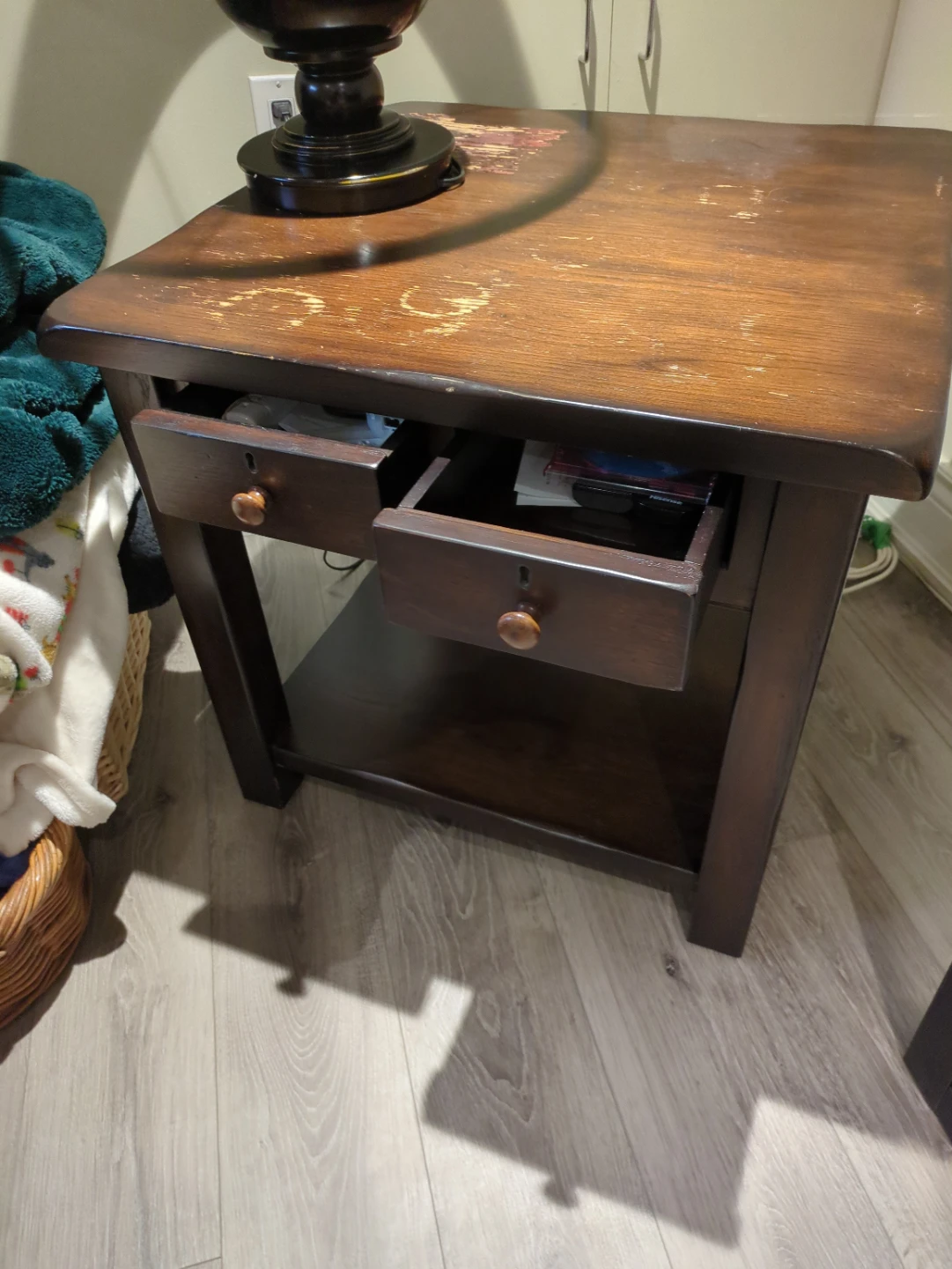 Wooden End Table with Two Drawers (Pottery Barn) - photo 2
