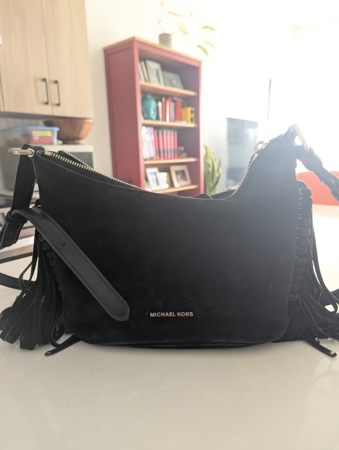 Michael Kors Black Suede Fringe Shoulder Bag