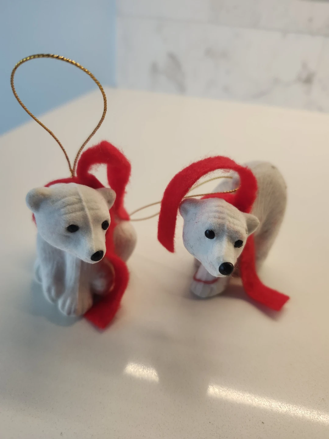 Set of 2 Polar Bear Christmas Ornaments with Red Scarves