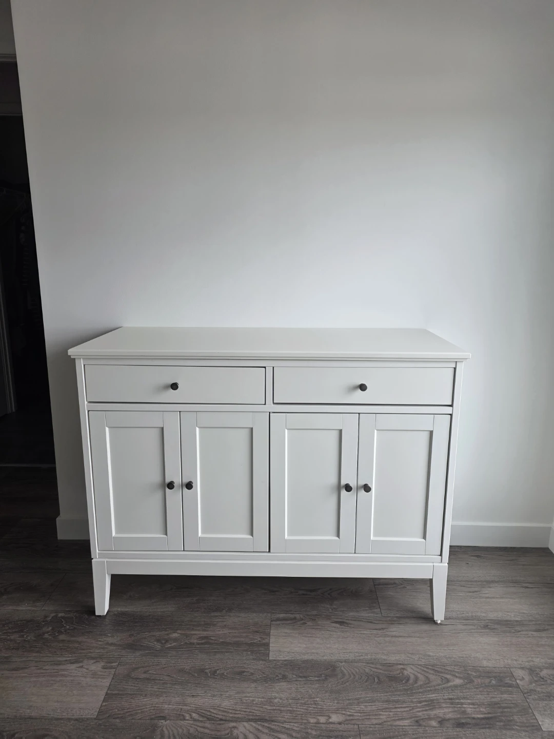 White Accent Cabinet with Two Doors and Two Drawers