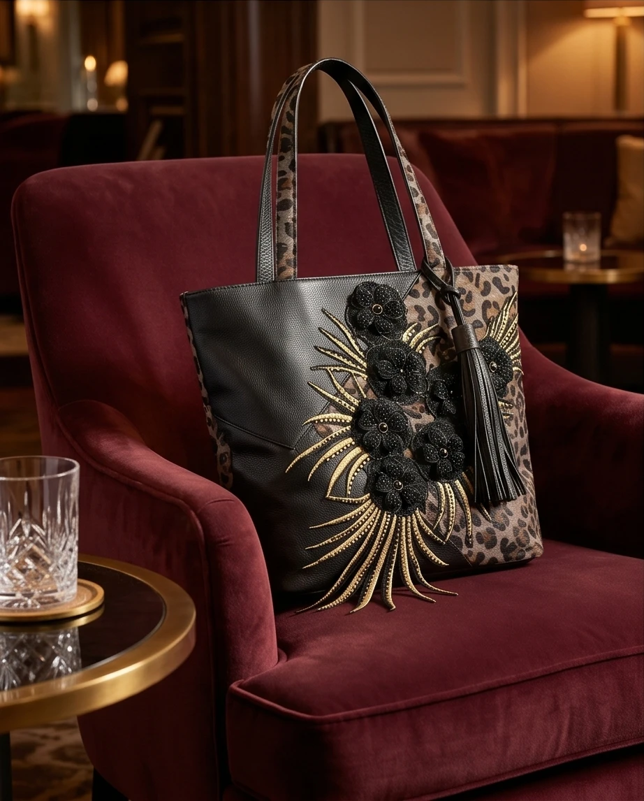 Sharif Original 1827 Black Genuine Leather Leopard Print - photo 2