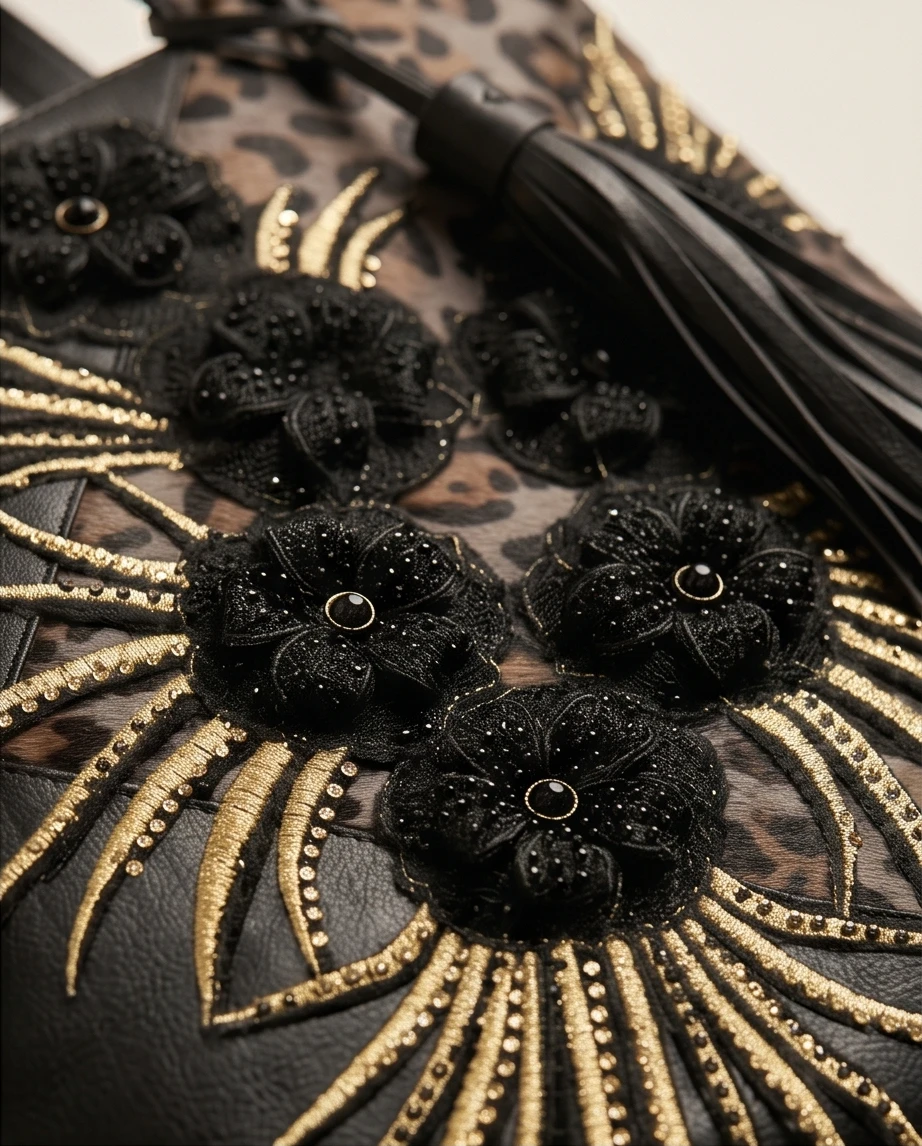 Sharif Original 1827 Black Genuine Leather Leopard Print - photo 5