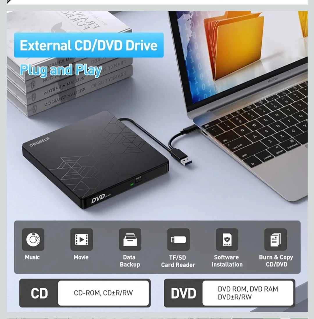 NEW External Drive CD/DVD +/-RW Burner SD card TF microSD slot - photo 2