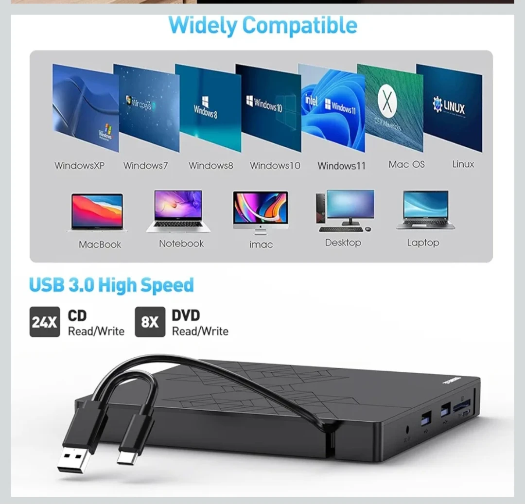 NEW External Drive CD/DVD +/-RW Burner SD card TF microSD slot - photo 5