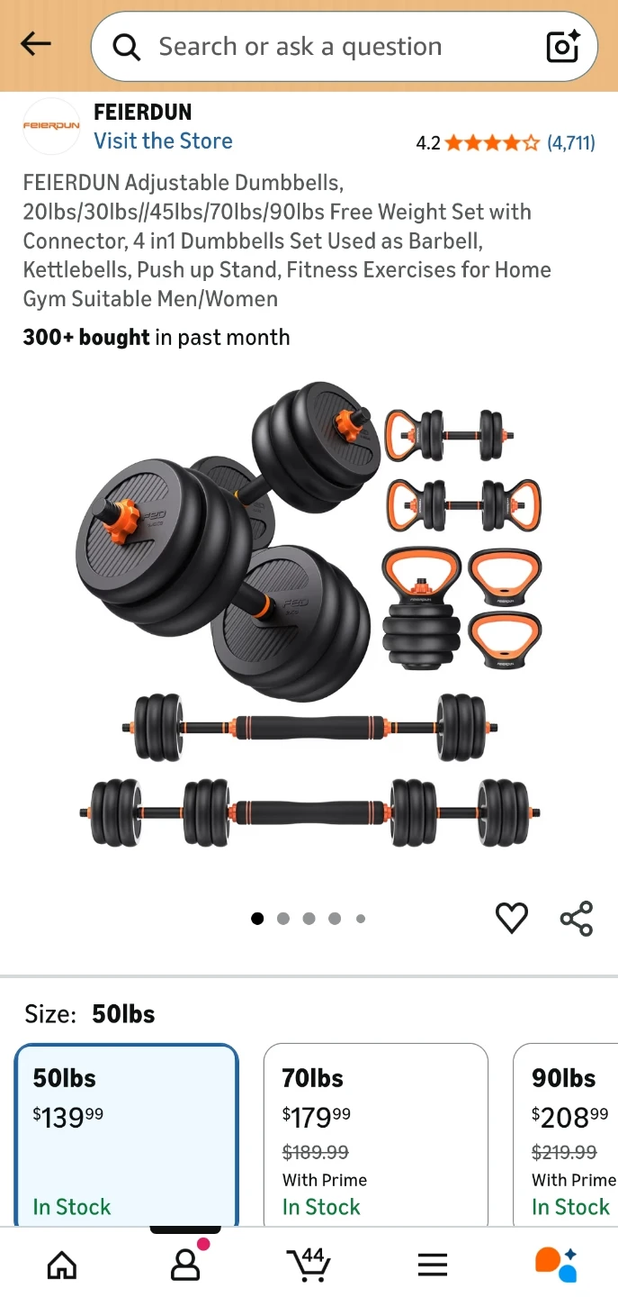 FEIERDUN Adjustable Dumbbell Set (50lbs)