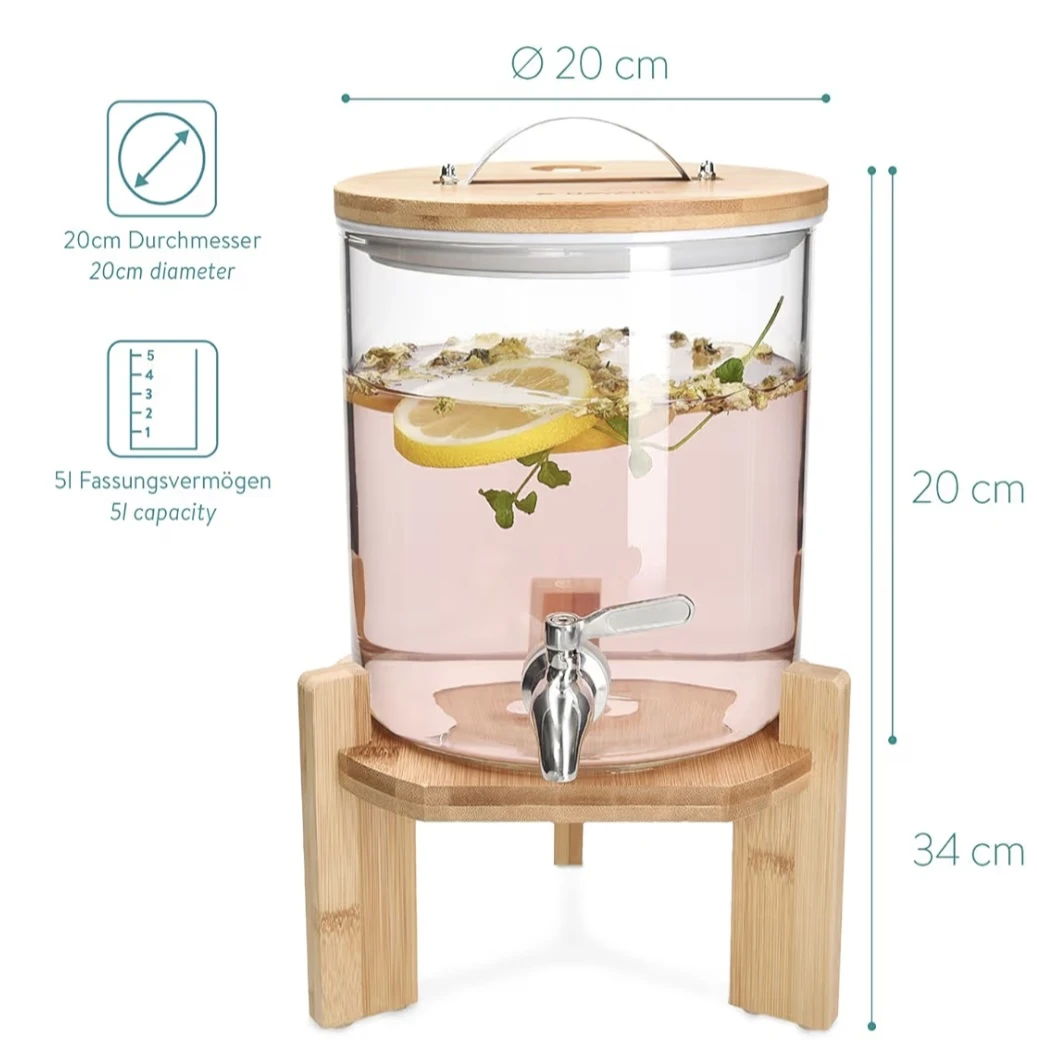 Navaris Glass Beverage Dispenser with Stand 5L - photo 2
